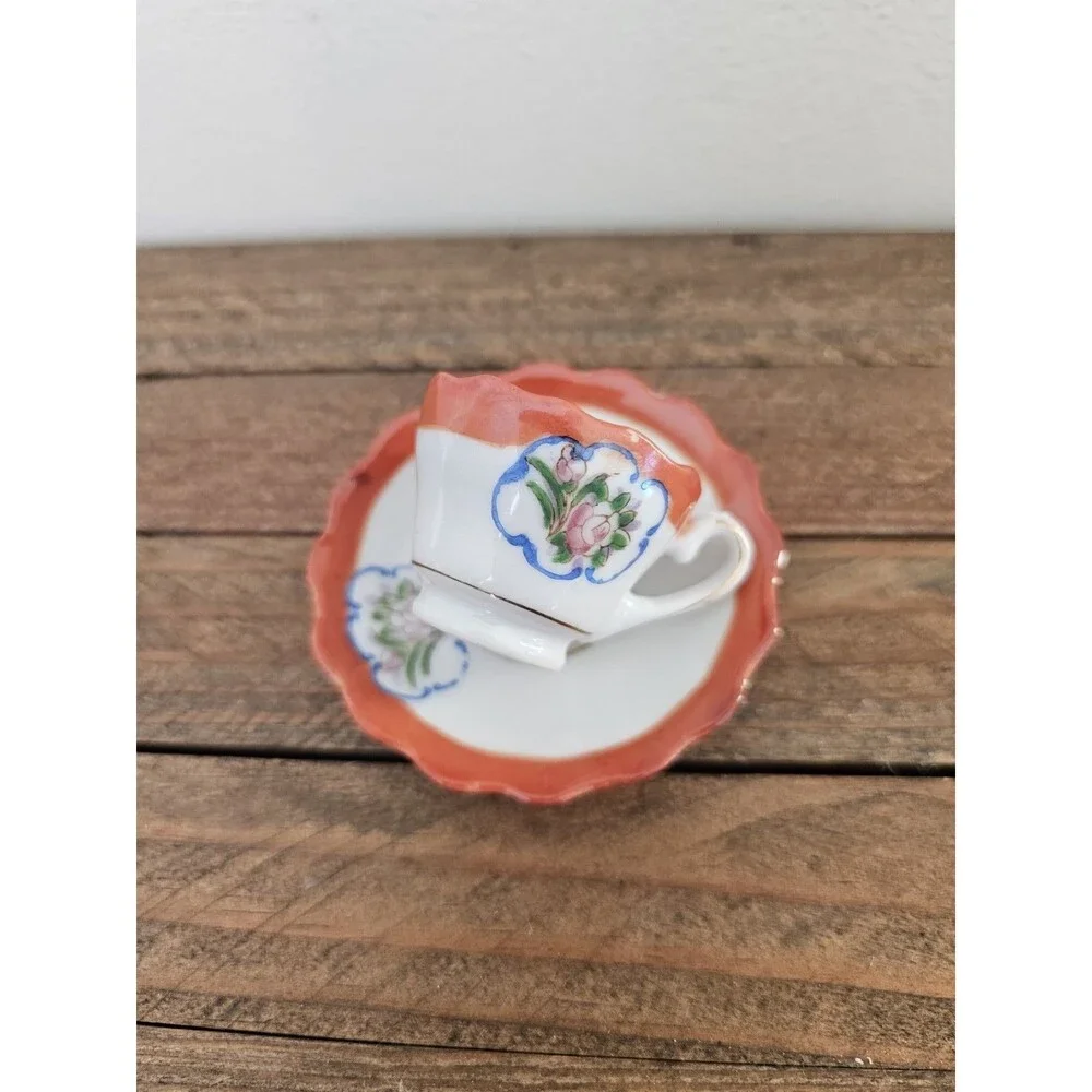 Vintage Miniature Cup And Saucer Floral Design Made In Occupied Japan